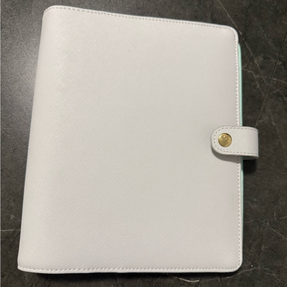 Kikki K Gray Leather Planner with Gold Button